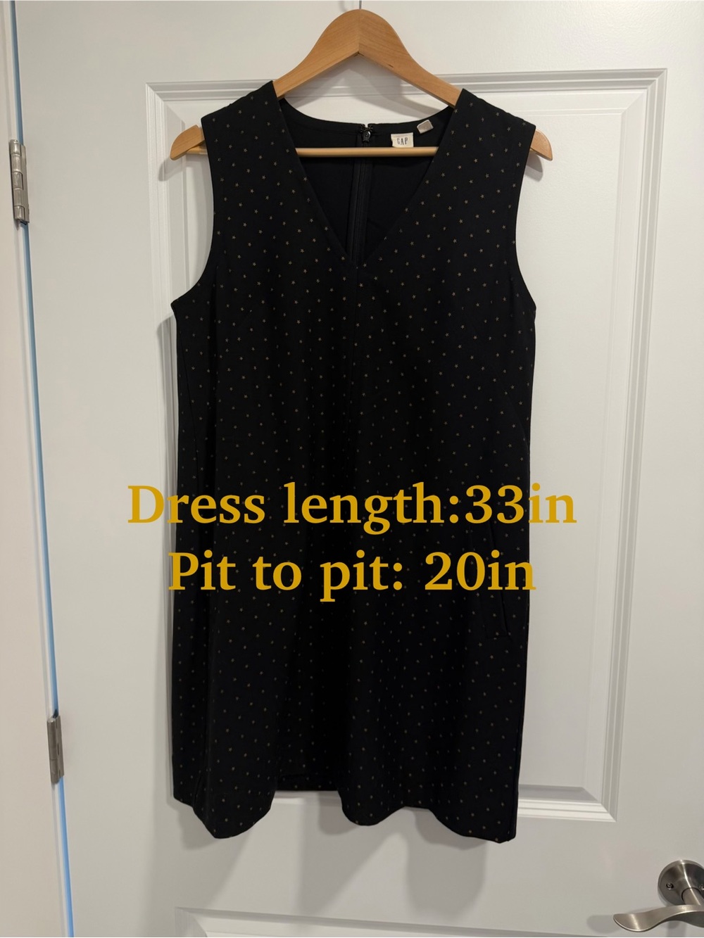 GAP Black Sleeveless V-Neck Shift Dress with Gold Accents